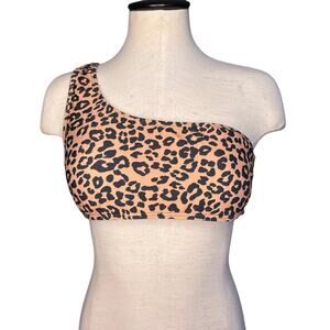 Leopard One-Shoulder Bikini Swim Top Size Large